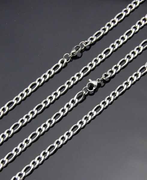 

factory whole 4mm stainless steel figaro chain necklace length 50 55 60 70cm fashion cool party jewelry 4557154, Silver