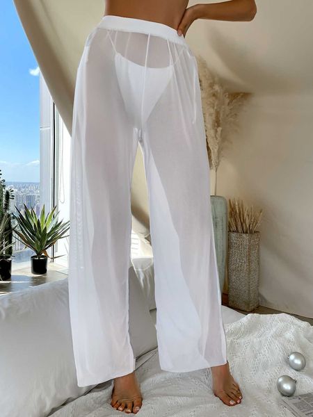 

women's plain cover up pants without bikini panty, Black;white