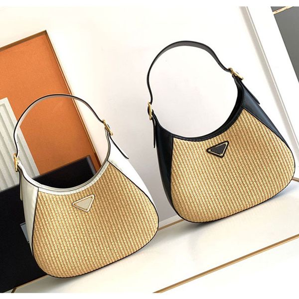 

designer handmade lafite underarm bag handbag parss 7a cowhide spliced woven shoulder bag triangle summer fashion new moon hobo handbag tote
