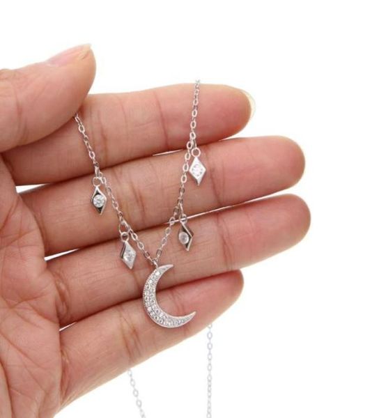 

chains delicate moon star charm cz new fashion trendy jewelry choker necklace gift for women girl 925 sterling silver6960305, Silver