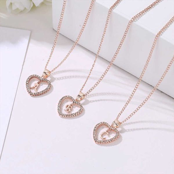 

bling cubic zirconia love heart 26 english letters diamond necklace initial pendant women's valentines gifts girlfriends rose gold jewe, Silver