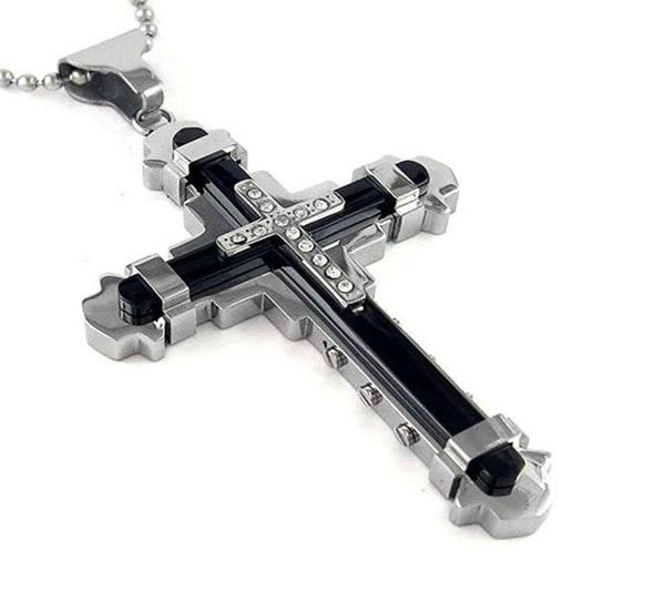 

new men039s cross multidiamond stainless steel necklace explosion jewelry5253951, Silver