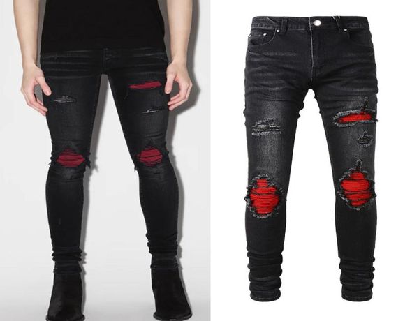 

damage fade motocycle denim jeans for mens popular leather panelled knee distressed stretch1356924, Blue