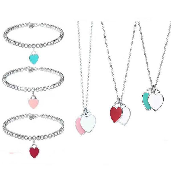 

designer new tiktok same tiffay love necklace women 925 sterling silver red heart oil dripping enamel blue collar chain double pendant