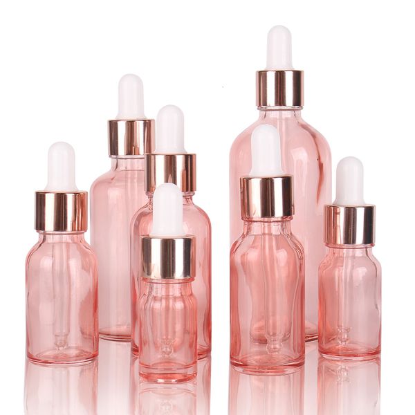 

perfume bottle 6/12/24 pieces of 5ml 10ml 15ml 20ml 30ml 50ml 100ml pink glass dropper bottle with glass straw used for cosmetics perfume es