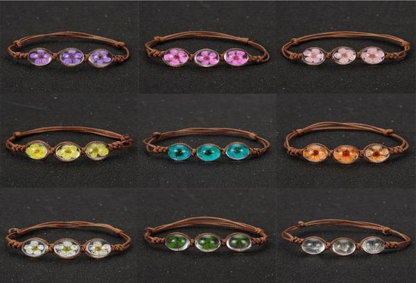 

link chain handmade woven dried flowers glass beads bracelet women jewelry girls ball weave lucky flower bracelets9370211, Black
