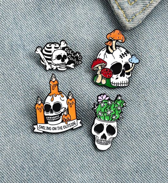 

decayed bones enamel lapel pins mushroom cactus candle skull brooches badges fashion pins gifts for friend jewelry whole5829155, Gray