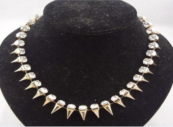 

punk silver gold gun black rivets rhinestone crystal choker necklace mix color1082586, Golden;silver