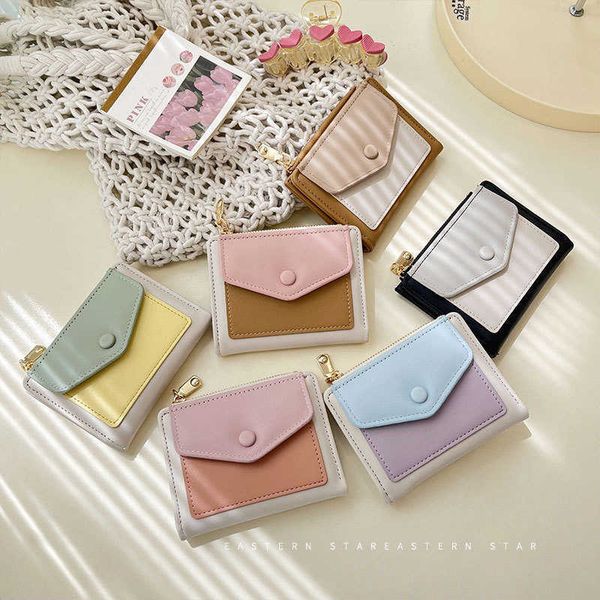 

korean version wallet women's color matching zipper wallet ins student multi-functional large capacity change bag card bag