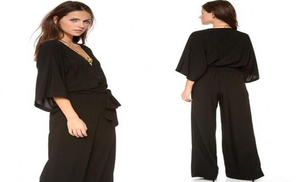 

simple 2016 latest black chiffon jumpsuit evening wear deep v neck 34 long sleeve bow sash pants suit custom made en51622575863, Black;red