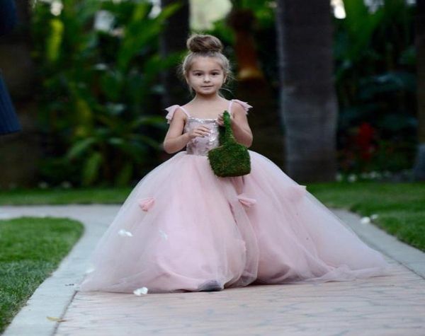 

blush pink flower girls dresses appliques spaghetti straps ball gown ruffles tulle pageant dresses for girls long girl dresses for2424218, White;blue