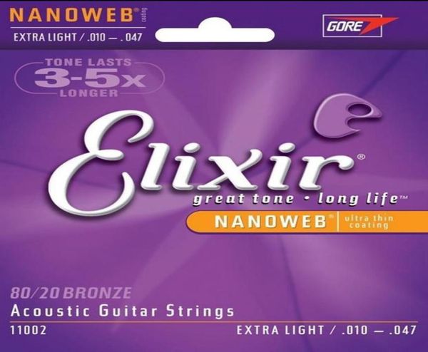 

5 sets lot elixir 11002 acoustic guitar strings 8020 bronze with nanoweb ultra thin coating extra light guitar accessories4857734