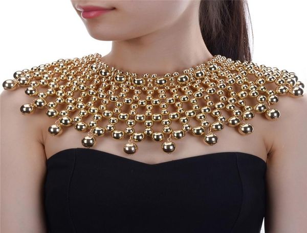 

multilayers super wide metal necklace shawl knitted beaded punk necklace pendant party ladies jewelry9667513, Silver