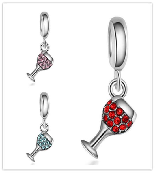 

whole 20pcs lot beautiful rhinestone women wine cup silver plated rhinestone dangle diy charms fit european bracelet neckl9129689, Bronze;silver