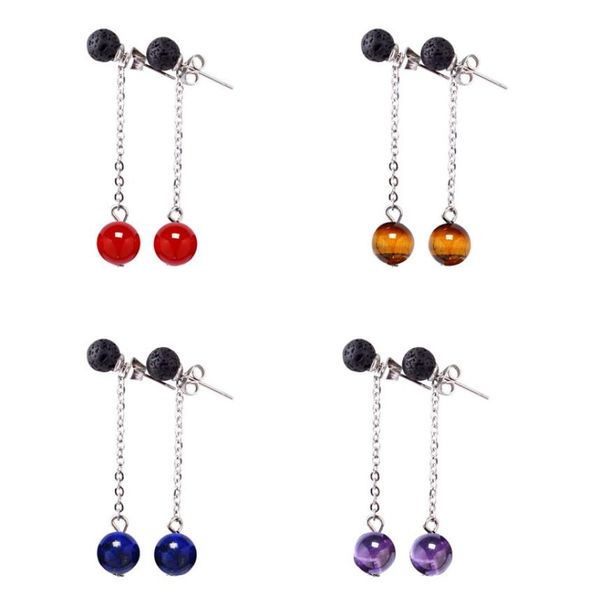 

6mm 8mm natural stone chain healing dangle earrings for women girl jewelry party club decor fashion accessories7943100, Silver