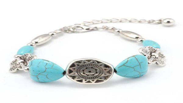 

peach heart beaded tibetan silver turquoise charm bracelets dymtqb023 fashion gift national style women men039s diy bracelet4265745, Golden;silver