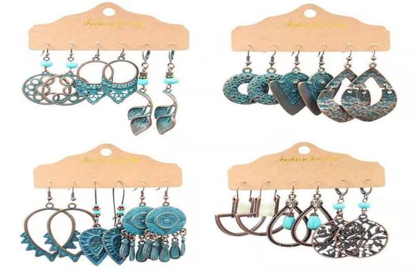 

vintage water drop dangle earrings for women luxury designer bohemian style turquoise dangling earrings boho ethnic earring jewerl7933721, Silver