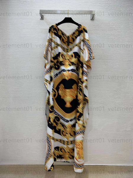 

elegant evening dresses woman summer dress vintage floral printed double lions golden tripod printeds bat sleeve wide square gown party dres, Black;gray