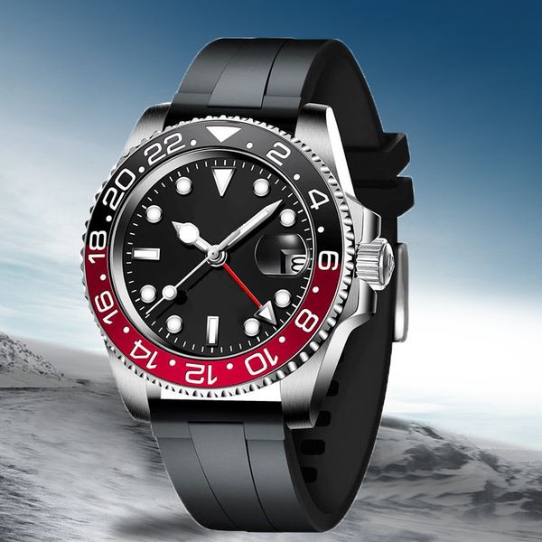 

mens watch 40mm rubber strap automatic movement mechanical stainless steel mens watches male sapphire crystal lumed wristwatch folding wrist, Slivery;brown
