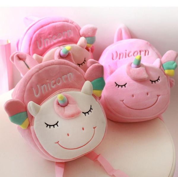 

22x20cm kawaii unicorn backpack with hairball soft plush kindergarten schoolbags kids girls book bag fluffy anmial backpack2196477