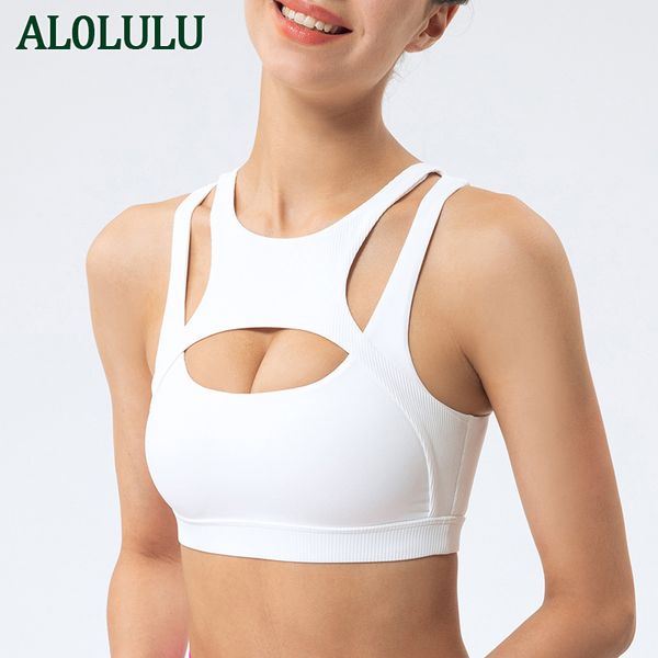 

AL0LULU Women's Plus Size Bras Sexy Hollow Sports Bra High-strength Gathering Shockproof Beautiful Back Yoga Fiess Vest, White