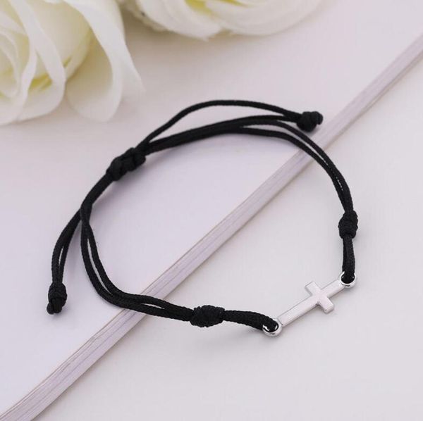 

dn064 handmade adjustable korean wax cord cross charm bracelet simple silver color pendant bracelet for women8351098, Golden;silver