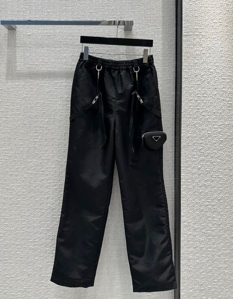 

runway designer 20231 autumn fashion black color casual trousers with mini bag women's pockets elastic waist pants, Black;white