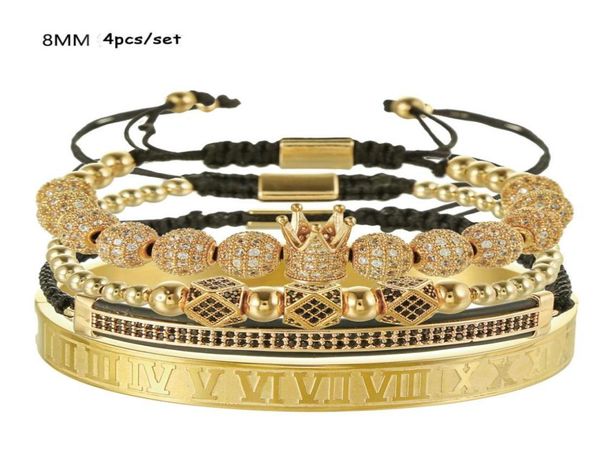 

4pcsset beaded strands roman numeral titanium steel bracelet couple charm crownfor lovers for women men luxury jewelry tainless 5340573, Black