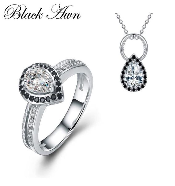 

black awn 925 sterling silver fine jewelry sets trendy engagement wedding necklacering for women pr050 bracelet earrings nec9114619
