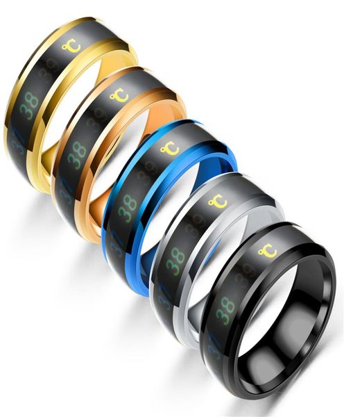 

8mm 316l stainless steel temperature designer rings mood emotion intelligent thermometer finger rings for women men couple fashion4021127, Silver