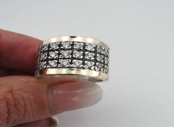 

vintage two tone three lines white stone wide ring for women men wedding party retro anniversary jewelry g4m8614564240, Silver