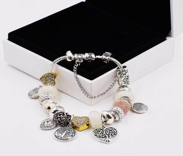 

charm of life tree pendant bracelet suitable for silver plated luxury designer diy charm heart pendant beaded bracelet original box7179305, Golden;silver
