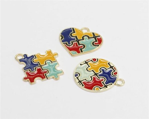

18pcs enamel autism pendant drop oil charms colorful jewelry making diy handmade craft puzzle piece for bracelet earrings gift diy6303024, Bronze;silver