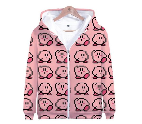 

winter mens jackets and coats anime kirby 3d hoodie fleece zipper hooded sweatshirt outwear warm coat kawaii clothes cosplay197y6677771, Black