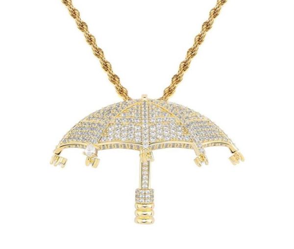 

hip hop umbrella zircon pendant necklace for men golden alloy rhinestone luxury cuban chain fashion jewelr292g4431600, Silver