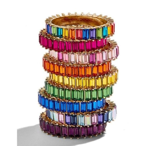 

2021 promotion selling gold rainbow cz ring wedding engagement band stacking stacks cz eternity colorful finger jewelry for wo79577433720, Slivery;golden