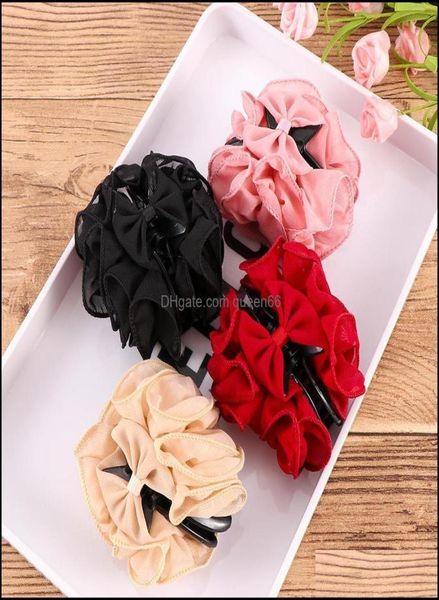 

barrettes jewelry jewelry korean clips women chiffon rose flower bow jaw clip barrette claw hair aessories gift drop delivery 204773738, Golden;silver