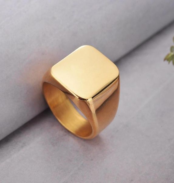 

fashion jewelry 3 colors black gold silver stainless steel smooth titanium ring square shape size mens ring8206349, Golden