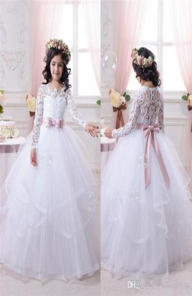 

white flower girl dresses for weddings lace long sleeve girls pageant dresses first communion dress little girls prom ball g1296221, White;blue