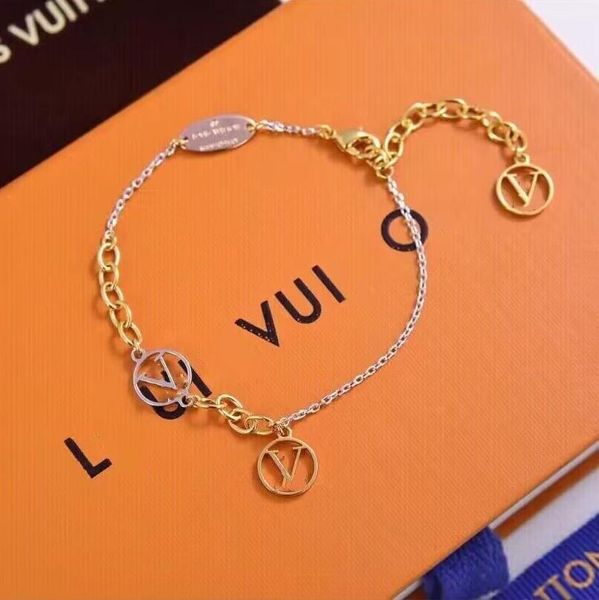

women designer bracelet chain luxury 925 sterling silver bracelet gold plated fashion trendy pulsera lock flower letter pendant cjeweler lov, Golden;silver