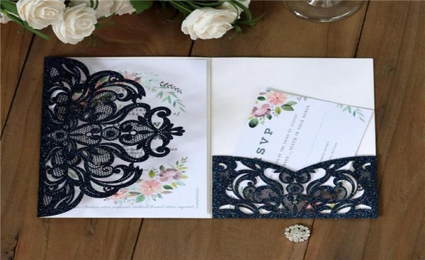 

unique laser cut wedding invitations cards personalized hollow flower bridal invitation card new wedding invitation c2829792, Black