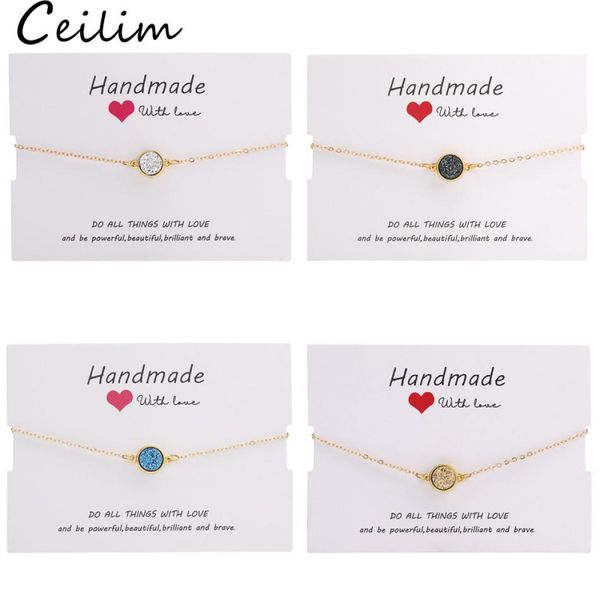 

handmade crystal round resin druzy charm bracelet colorful natural stone bracelets bangles for women gold friendship jewelry gift 5651041, Golden;silver