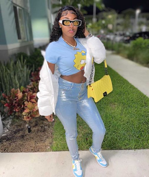 

2023ins personalized fashion women's cartoon print short sleeve tight round neck t-shirt top, White