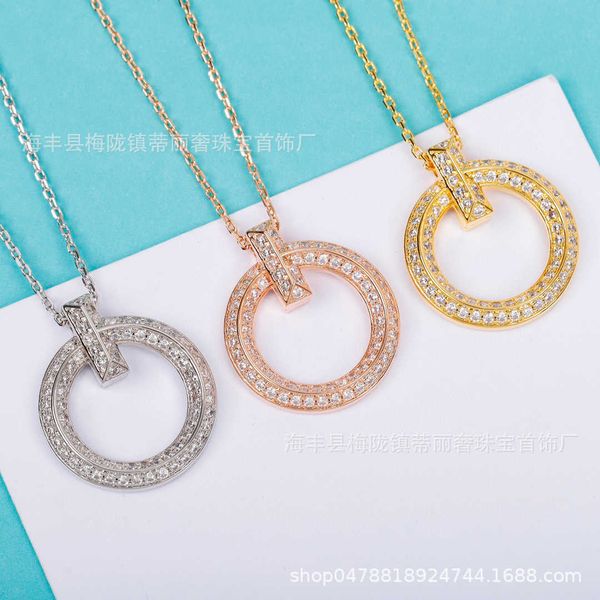 

designer new v gold high version tiffay t1 full diamond round cake necklace for women plated with 18k inlaid large circle hollowed-out penda, Silver
