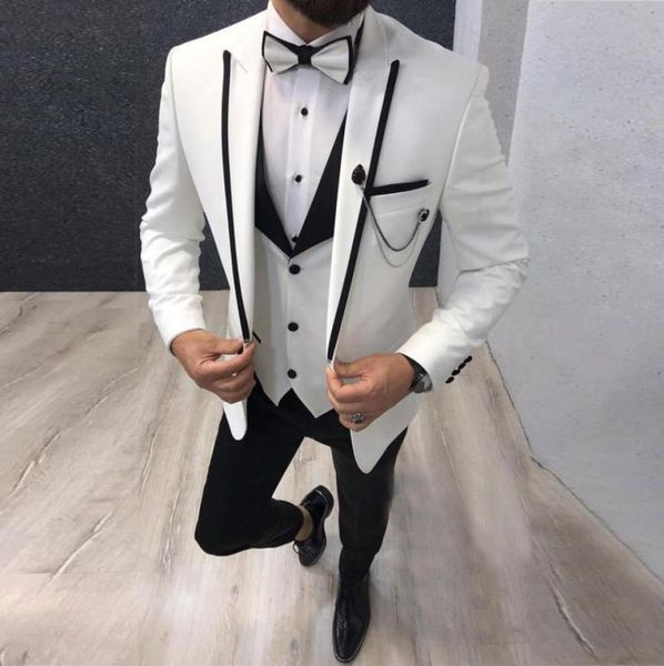 

latest white wedding tuxedos groom wear peaked lapel slim fit blazer tailor madethree piece men suits jacket vest coat pants party6899116, Black;gray