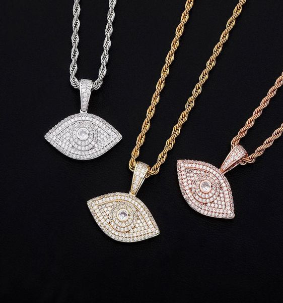 

designer necklaces for hip hop men women luxury fashion bling zircon 18k gold rhodium plated copper eye style pendant necklaces8173968, Silver