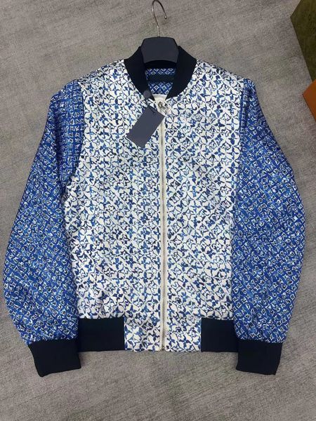 

2023 fashion spring autumn blue printing long sleeve zip up bomber jacket women's outerwear pockets luxury jackets coats xl, Black;brown