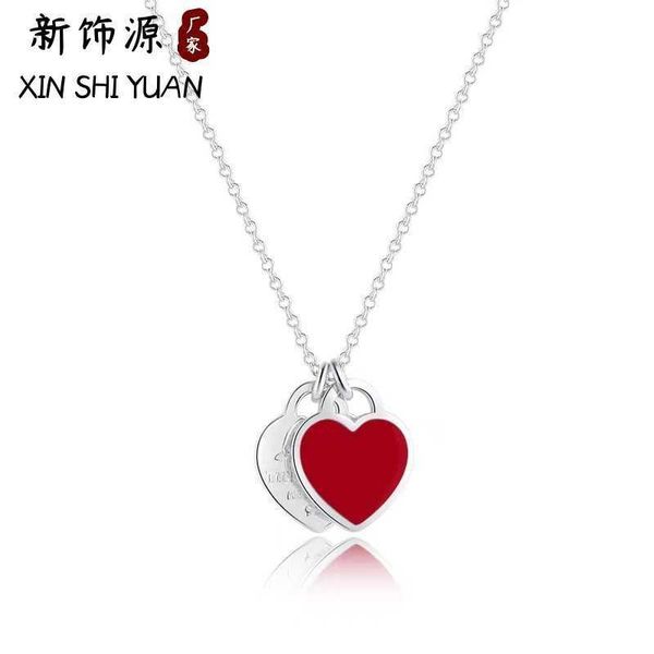 

designer new new jewelry source tiffay love necklace female 925 sterling silver red heart drop enamel blue collar chain double pendant