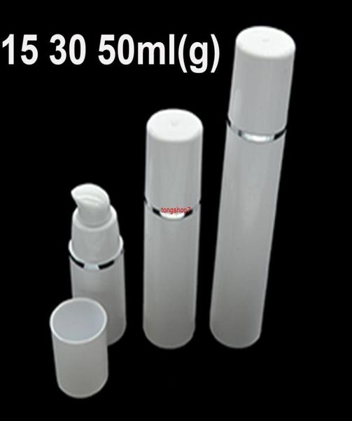 

30pcs airless pump bottle plastic container white empty cosmetic bottles cylindrical refill tubes silver line cap 15ml 30ml 50mlsh3471192