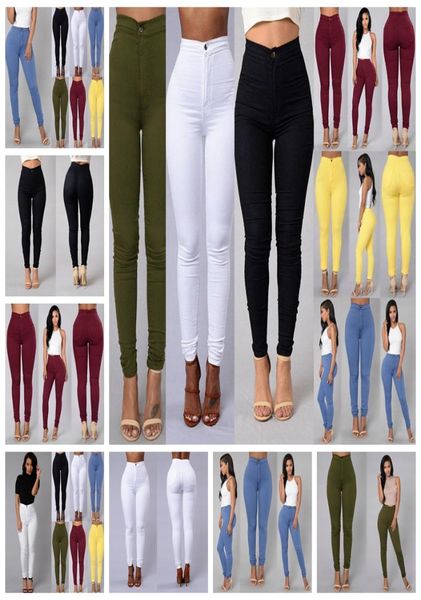 

blush solid color thin section high waist stretch tight candy color jeans feet pants white black yellow green support mixed bat4176167, Blue